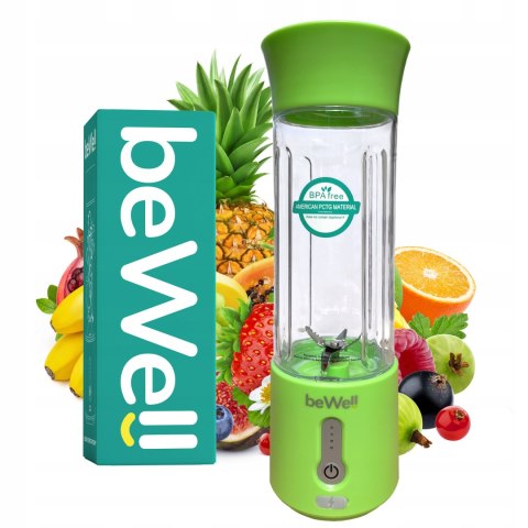 Blender Bewell Bezprzewodowy 500Ml Kielichowy Do Koktajli Limonkowa Zieleń