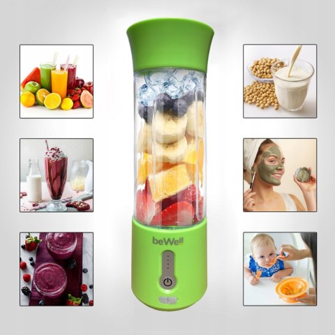 Blender Bewell Bezprzewodowy 500Ml Kielichowy Do Koktajli Limonkowa Zieleń