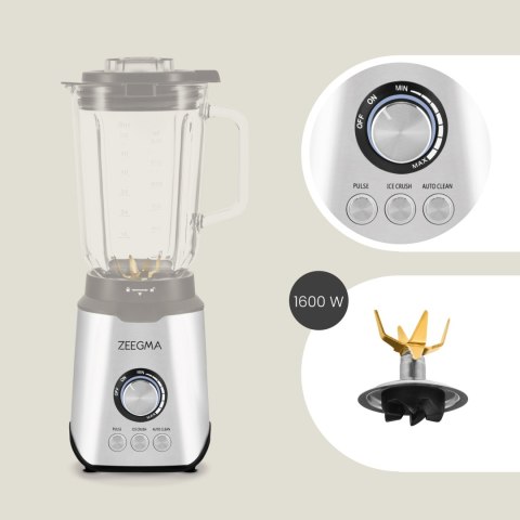 Blender Kielichowy Szkłany 1,75L 1600W Złote Ostrza 3 Tryby Auto Clean