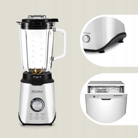 Blender Kielichowy Szkłany 1,75L 1600W Złote Ostrza 3 Tryby Auto Clean