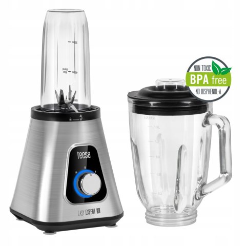 Blender Kielichowy Teesa 1300W 1,5L Szklany Kielich + Bidon, Kruszy Lód