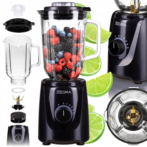 Blender Szklany 1,5L 1000W 6 Ostrzy - Kruszenie Lodu, 5 Prędkości, Pulse