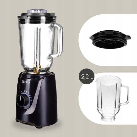Blender Szklany 1,5L 1000W 6 Ostrzy - Kruszenie Lodu, 5 Prędkości, Pulse