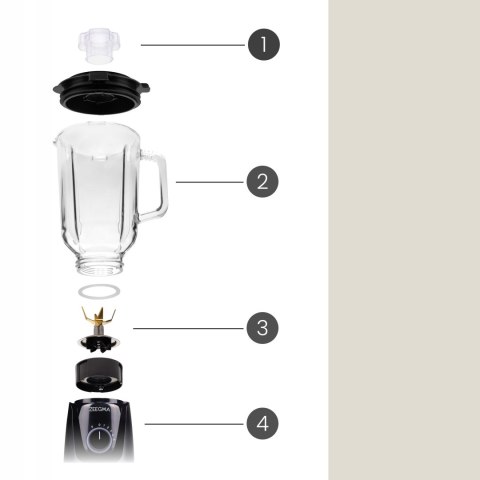 Blender Szklany Kielichowy 1,5L 1000W/1829W 5 Prędkości, Kruszenie Lodu