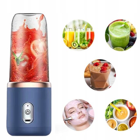 Mini Blender Przenośny Usb 1500Mah 6 Ostrzy Blokada Bezpieczności, 2 Kubki