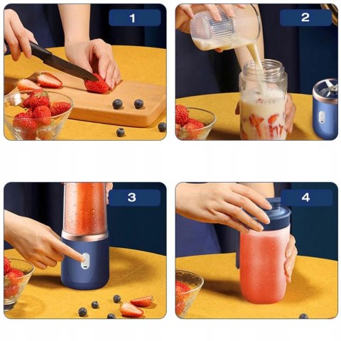 Mini Blender Przenośny Usb 1500Mah 6 Ostrzy Blokada Bezpieczności, 2 Kubki