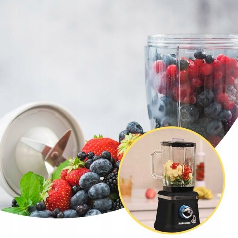 Mocny Blender 1600W Heckermann Premium Szklany 1,6L Do Smoothie I Koktajli
