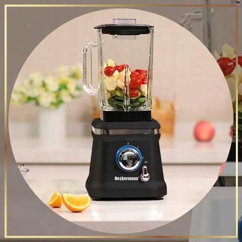 Mocny Blender 1600W Heckermann Premium Szklany 1,6L Do Smoothie I Koktajli