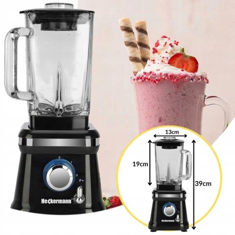 Mocny Blender 1600W Heckermann Premium Szklany 1,6L Do Smoothie I Koktajli