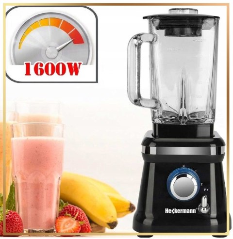 Mocny Blender 1600W Heckermann Premium Szklany 1,6L Do Smoothie I Koktajli