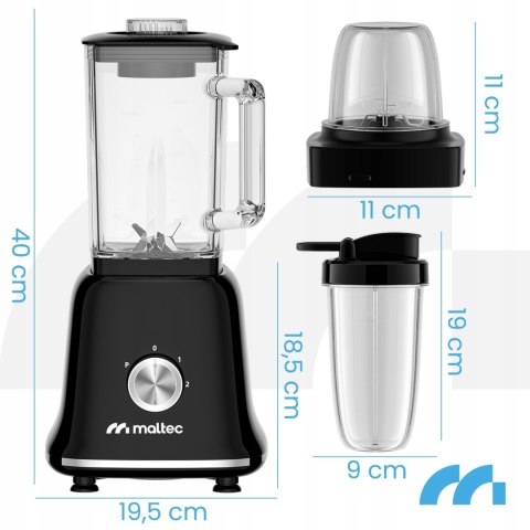 Blender Maltec Bl1800w Z Dużym Kielichem 1,6L, Młynkiem I 2 Butelkami