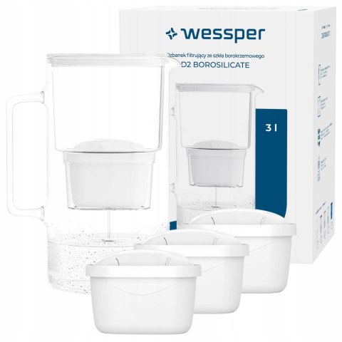 Dzbanek Szklany Wessper D2 3L Borosilicate Z Wyjmowym Filtrem Aquamax