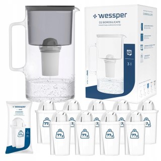 Dzbanek Szklany Wessper D2 Borosilicate 3L Czarny Z Filtrem Aquaclassic
