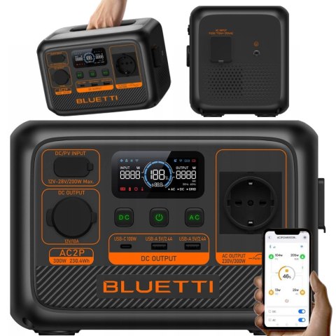 Przenosna Stacja Bluetti Ac2p 300W/230Wh 600W Szczyt Z Turboładowaniem 270W