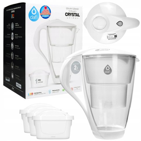 Szklany Dzbanek Filtrujący Dafi Crystal 2L + 3 Filtry Unimax Na Czystą Wodę