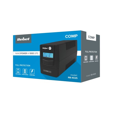 Zasilacz Awaryjny Ups Rebel 1000Va 600W Lcd Usb Rj45 - Ochrona Pc I Danych