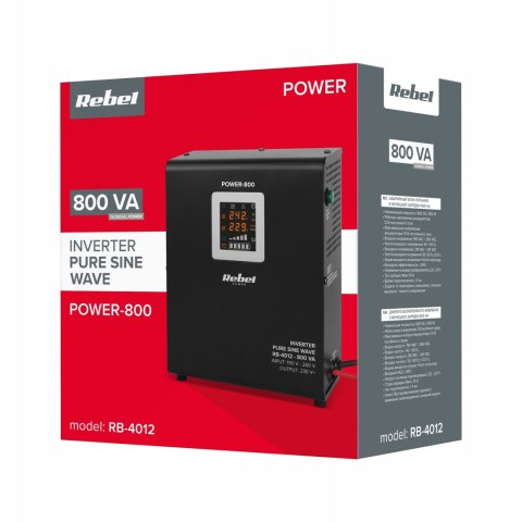 Zasilacz Awaryjny Ups Rebel Power-800 800Va/500W - Czysta Sinusoida, 12V
