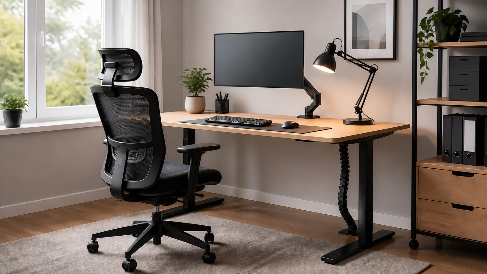 Ergonomiczne domowe biuro: monitor, klawiatura i oświetlenie